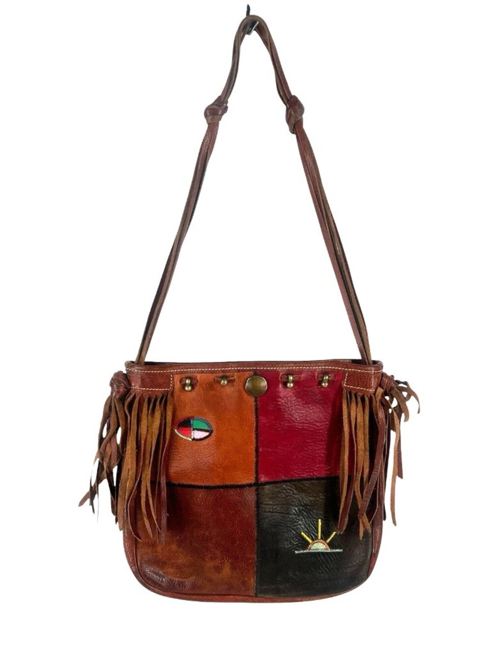 vtg 70's Felisi made in Italy crossbody messinger bag embroidered/fringe boho - Picture 5 of 13
